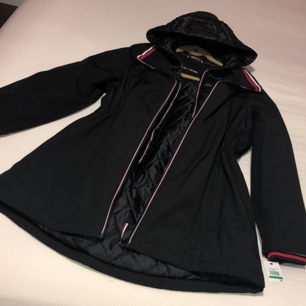 Tommy Hilfiger coat jacket women’s size large w attached‎ vest black w hood - Picture 6 of 16